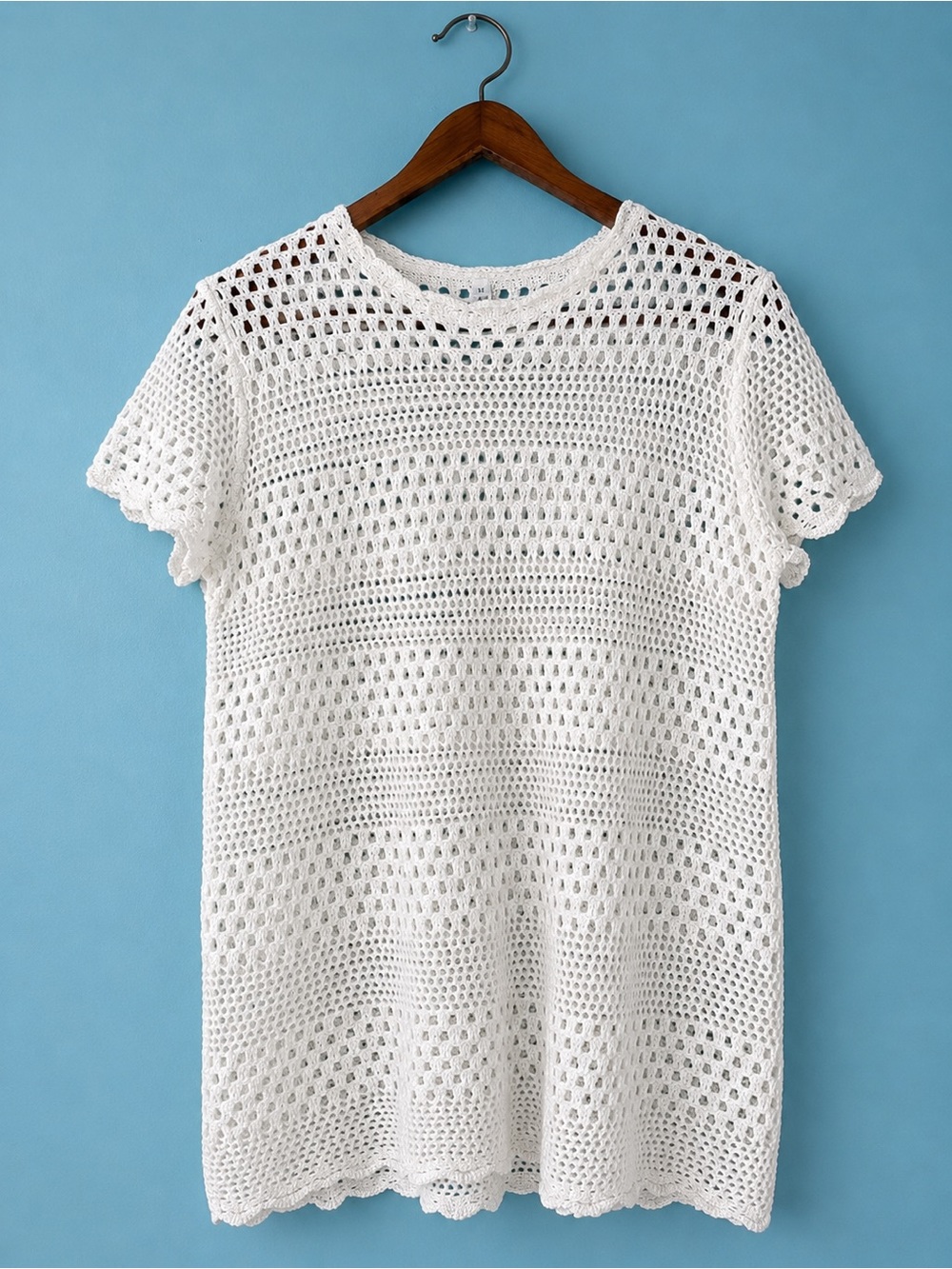 White Crochet Cover Up Top Size M Open Knit Boho Beach Coastal